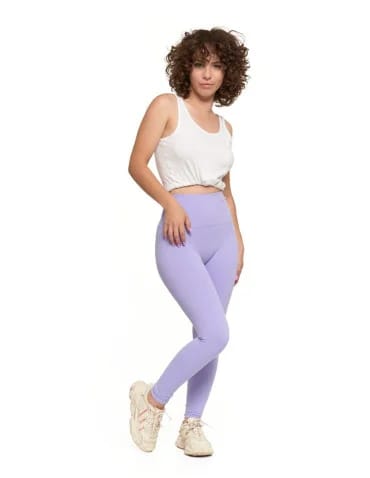 Legginsy damskie sportowe funkcyjne z wysokim stanem - FIOLETOWY