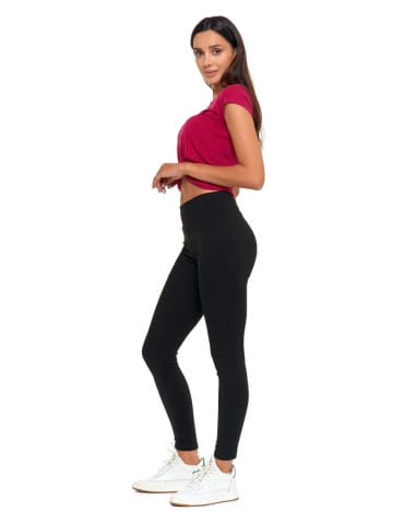 Legginsy damskie - Prążkowane legginsy damskie z wysokim stanem CZARNY - produkt 1