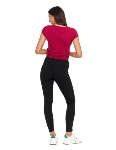 Legginsy damskie - Prążkowane legginsy damskie z wysokim stanem CZARNY - produkt 3