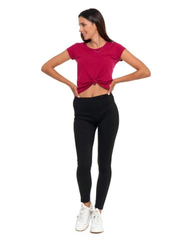 Legginsy damskie - Prążkowane legginsy damskie z wysokim stanem CZARNY - produkt 1