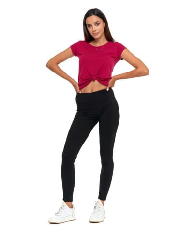 Legginsy damskie - Prążkowane legginsy damskie z wysokim stanem CZARNY - produkt 6