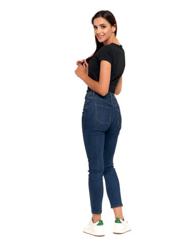 Spodnie damskie - Jeansy spodnie damskie skinny z wysokim stanem GRANATOWY - produkt 8
