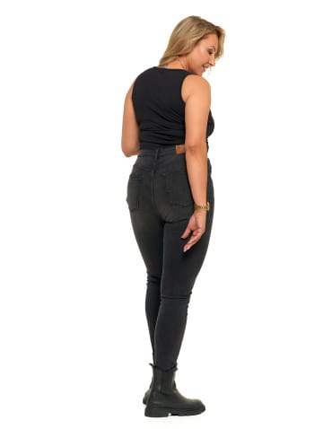Spodnie damskie - Jeansy skinny spodnie damskie z wysokim stanem CZARNY - produkt 4