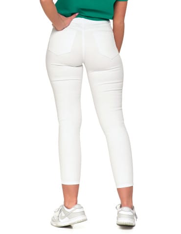 Spodnie damskie - Białe spodnie damskie jeansy skinny push up z wysokim stanem BIAŁY - produkt 5