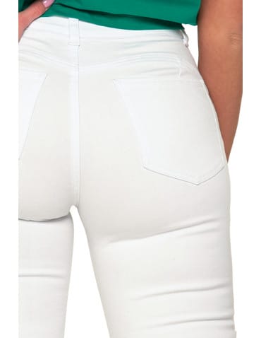 Spodnie damskie - Białe spodnie damskie jeansy skinny push up z wysokim stanem BIAŁY - produkt 8