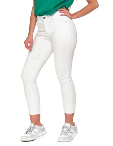 Spodnie damskie - Białe spodnie damskie jeansy skinny push up z wysokim stanem BIAŁY - produkt 11