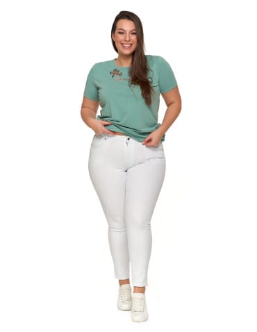 Spodnie damskie - Białe spodnie damskie jeansy skinny push up z wysokim stanem BIAŁY - produkt 2