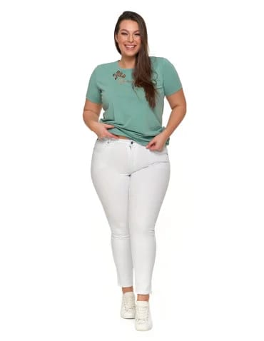 Białe spodnie damskie jeansy skinny push up z wysokim stanem - produkt 2
