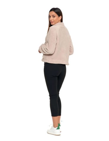 Bluzy damskie - Pluszowa bluza damska sherpa z zamkiem błyskawicznym BEŻOWY - produkt 5