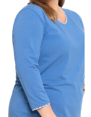 Długi rękaw - Piżama damska bawełniana z spodniami 3/4 w kwiaty Plus Size GRANATOWY - produkt 2