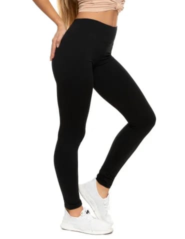 Klasyczne legginsy damskie z wysokim stanem - CZARNY - produkt 2