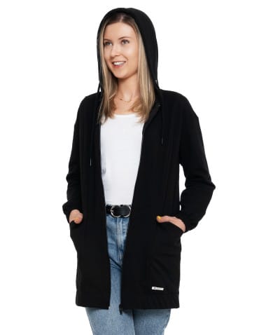 Bluzy damskie - Bluza damska długa z głębokimi kieszeniami CZARNY - produkt 1