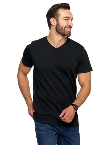 Koszulki i Tank Topy - Koszulka męska bawełna Premium T-shirt dekolt w serek CZARNY - produkt 4
