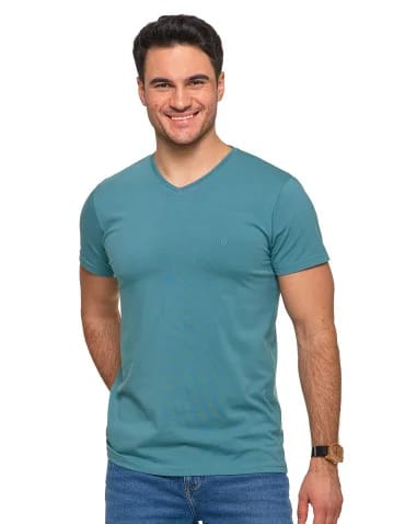 Koszulki i Tank Topy - Koszulka męska bawełna Premium T-shirt dekolt w serek MIĘTA - produkt 1