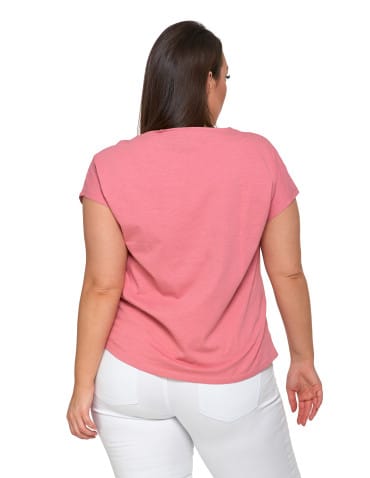 Koszulki i T-shirty - Koszulka damska T-shirt w kwiaty kr&oacute;tki rękaw R&Oacute;ŻOWY - produkt 3