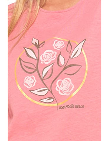 Koszulki i T-shirty - Koszulka damska T-shirt w kwiaty kr&oacute;tki rękaw R&Oacute;ŻOWY - produkt 5