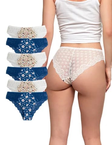 Majtki stringi - Majtki damskie figi bikini koronkowy tył elastyczne WIELOKOLOROWY - produkt 1