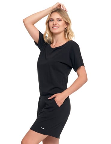 Kombinezony - Krótki kombinezon damski bawełniany CZARNY - produkt 3
