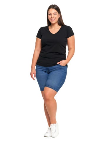 Koszulki i T-shirty - T-shirt damski bawełniany z dekoltem V Plus Size CZARNY - produkt 5