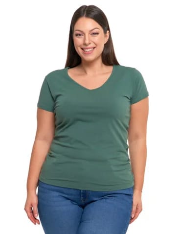 Koszulki i T-shirty - T-shirt damski bawełniany z dekoltem V Plus Size KHAKI - produkt 1