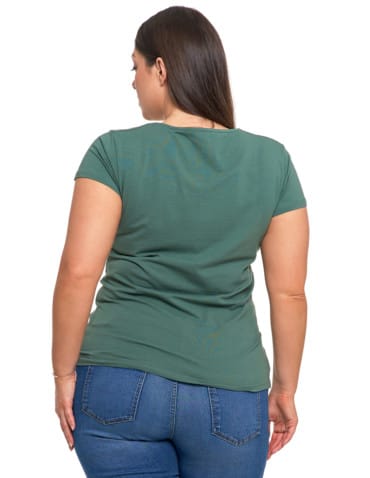 Koszulki i T-shirty - T-shirt damski bawełniany z dekoltem V Plus Size KHAKI - produkt 2