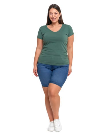 Koszulki i T-shirty - T-shirt damski bawełniany z dekoltem V Plus Size KHAKI - produkt 4