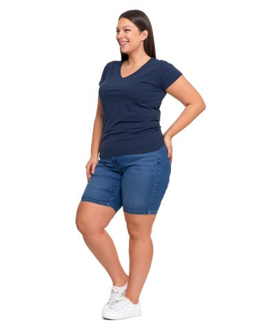 Koszulki i T-shirty - T-shirt damski bawełniany z dekoltem V Plus Size GRANATOWY - produkt 5