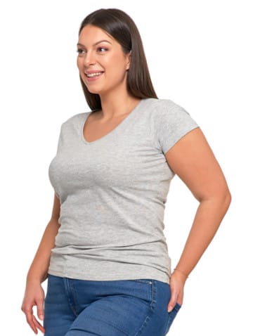 Koszulki i T-shirty - T-shirt damski bawełniany z dekoltem V Plus Size JASNY SZARY - produkt 3