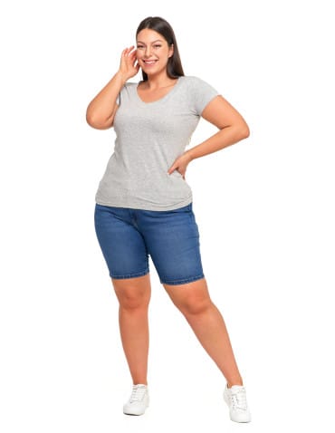 Koszulki i T-shirty - T-shirt damski bawełniany z dekoltem V Plus Size JASNY SZARY - produkt 4