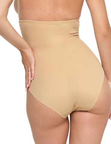 Majtki figi - Majtki damskie figi z wysokim stanem modelujące z koronką BEŻOWY - produkt 3