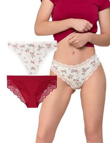 Majtki figi - Majtki damskie figi eleganckie wykończenie koronkowe 2-pak WIELOKOLOROWY - produkt 7