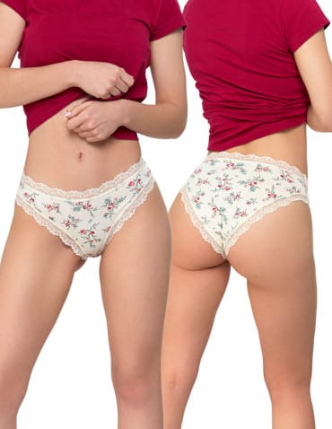 Majtki figi - Majtki damskie figi eleganckie wykończenie koronkowe 2-pak WIELOKOLOROWY - produkt 15
