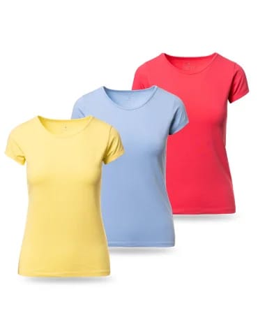 Koszulki i T-shirty - Koszulka damska T-shirt bawełniana z okrągłym dekoltem 3-pak WZÓR 1 - produkt 1