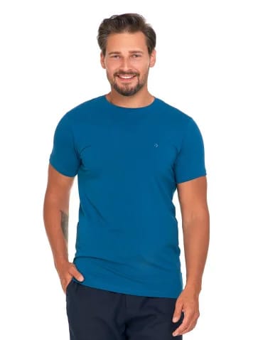 Koszulki i Tank Topy - Koszulka męska T-shirt bawełniana Premium okrągły dekolt CIEMNY NIEBIESKI - produkt 1
