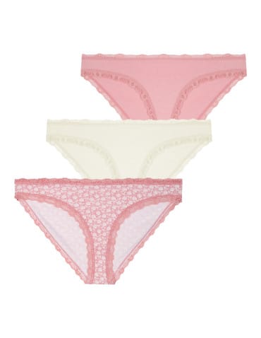 Majtki figi damskie mini bikini wykończone koronką 3-pak - WIELOKOLOROWY
