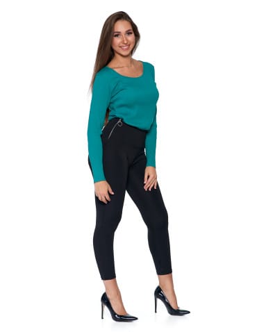 Legginsy damskie - Legginsy damskie z ozdobnym zamkiem z boku CZARNY - produkt 7