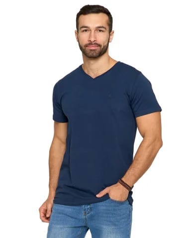 Koszulki i Tank Topy - Koszulka męska bawełna Premium T-shirt dekolt w serek GRANATOWY - produkt 1