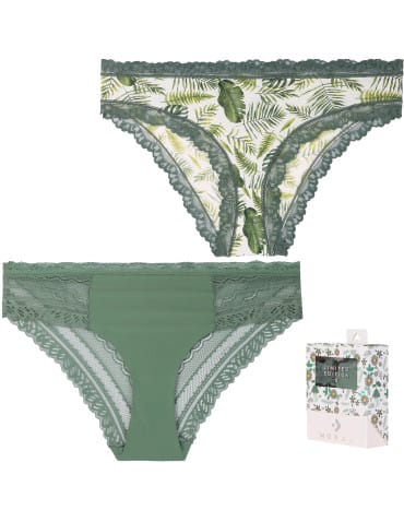 Majtki figi - Majtki figi damskie eleganckie koronkowe wykończenie 2-pak WIELOKOLOROWY - produkt 1