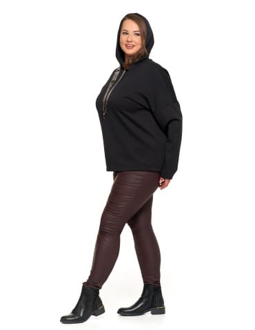 Bluzy damskie - Luźna damska bluza z kapturem ze złotym zdobieniem CZARNY - produkt 3