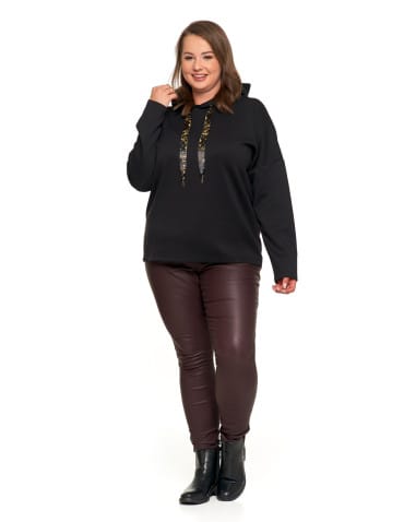 Bluzy damskie - Luźna damska bluza z kapturem ze złotym zdobieniem CZARNY - produkt 5