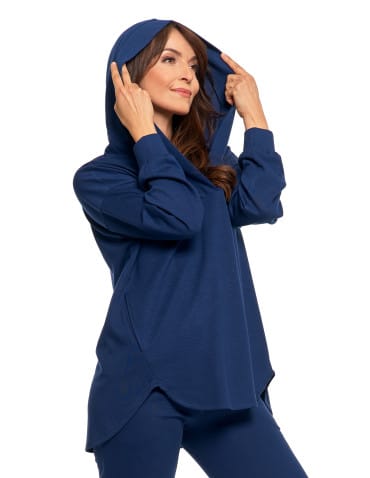 Bluzy damskie - Damska bluza oversize z kapturem i dekoltem w serek GRANATOWY - produkt 5