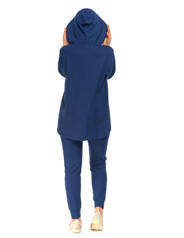Bluzy damskie - Damska bluza oversize z kapturem i dekoltem w serek GRANATOWY - produkt 6
