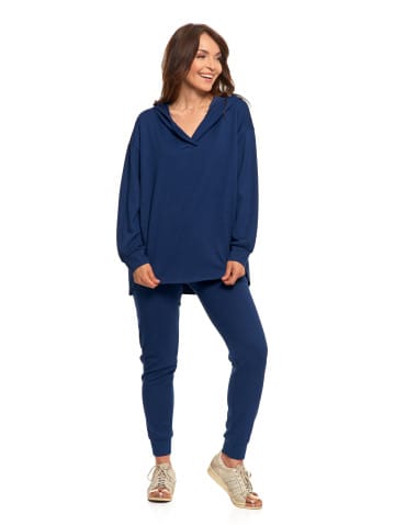 Bluzy damskie - Damska bluza oversize z kapturem i dekoltem w serek GRANATOWY - produkt 7