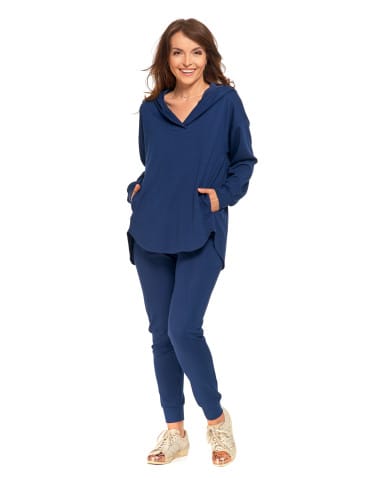 Bluzy damskie - Damska bluza oversize z kapturem i dekoltem w serek GRANATOWY - produkt 8