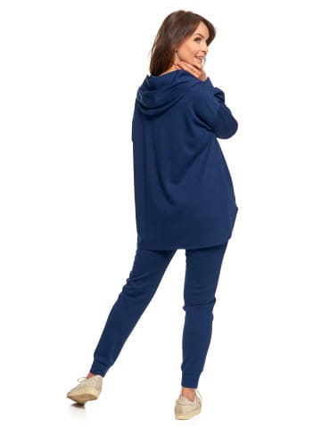 Bluzy damskie - Damska bluza oversize z kapturem i dekoltem w serek GRANATOWY - produkt 11