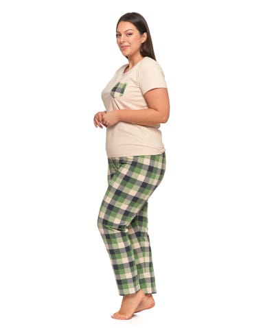 Krótki rękaw - Damska piżama Plus Size z długimi spodniami w kratkę ZIELONY - produkt 3