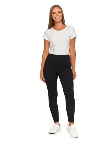 Legginsy damskie - Legginsy damskie w prążek z wysokim stanem CZARNY - produkt 1