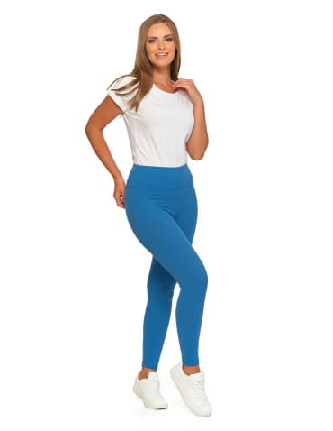 Legginsy damskie - Legginsy damskie w prążek z wysokim stanem NIEBIESKI - produkt 5