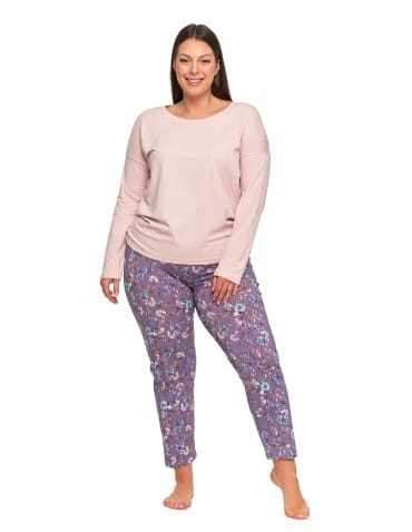 Długi rękaw - Damska piżama Plus Size długa z koronkowymi detalami GRAFIT - produkt 1