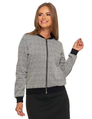 Bluzy damskie - Bluza damska bomberka na zamek wzór w kratkę z kieszeniami WZÓR 1 - produkt 1
